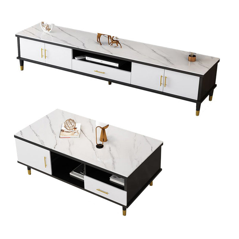 Slate Coffee or End Table with Storage Drawers Contemporary 4 Legs