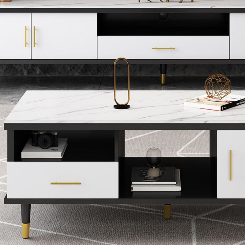 Slate Coffee or End Table with Storage Drawers Contemporary 4 Legs