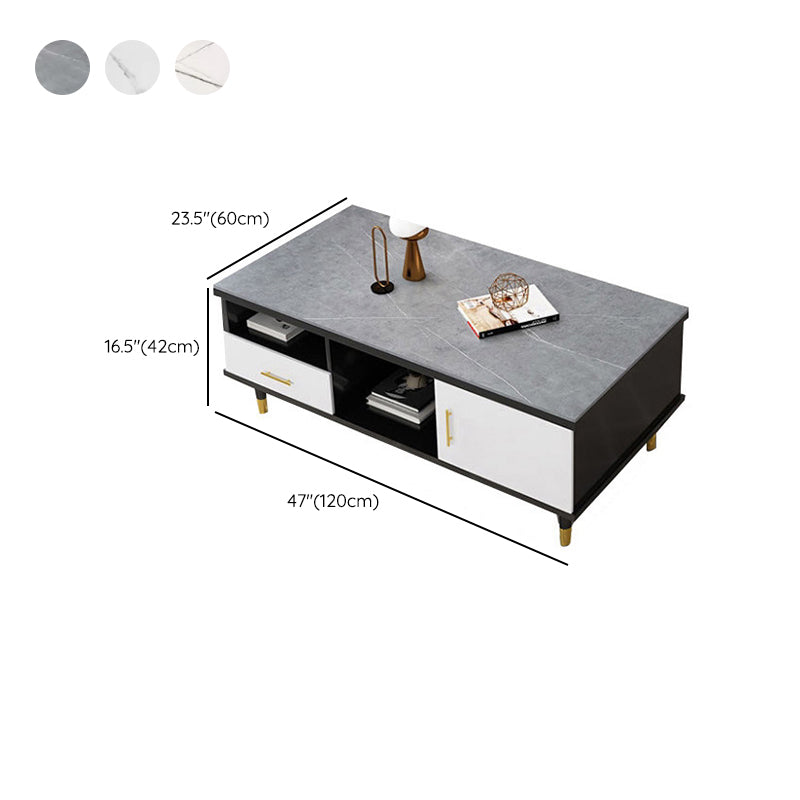 Slate Coffee or End Table with Storage Drawers Contemporary 4 Legs