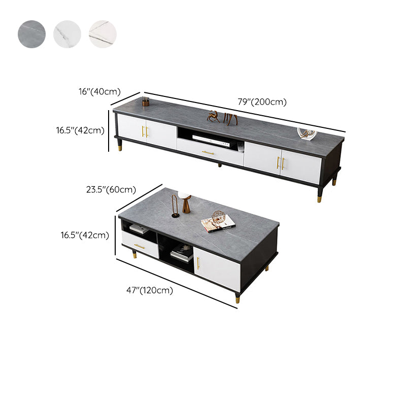 Slate Coffee or End Table with Storage Drawers Contemporary 4 Legs
