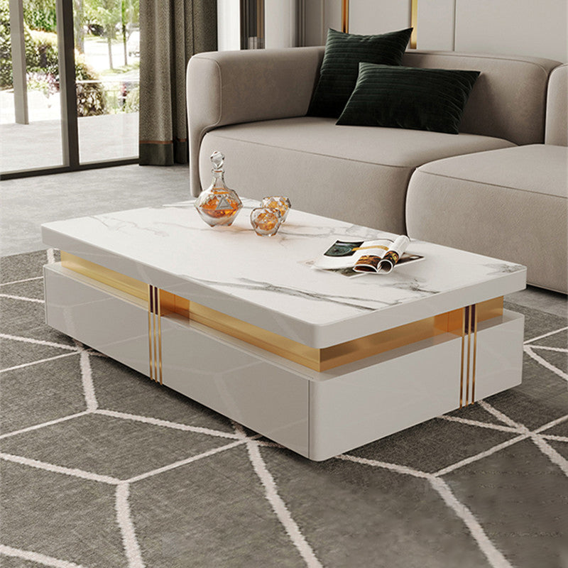 Slate Coffee or End Table with 4 Storage Drawers Contemporary