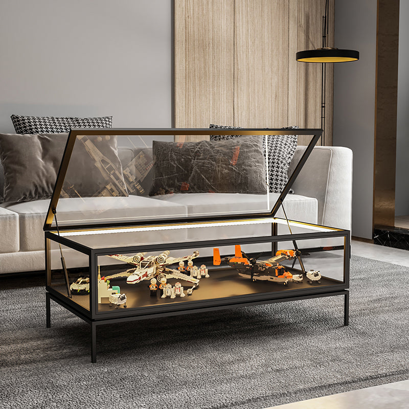 Glass Top Coffee Cocktail Table Block/4 Legs Contemporary Trunk Storage
