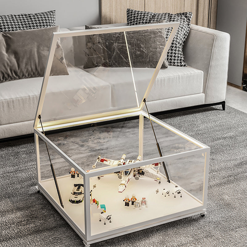 Glass Top Coffee Cocktail Table Block/4 Legs Contemporary Trunk Storage