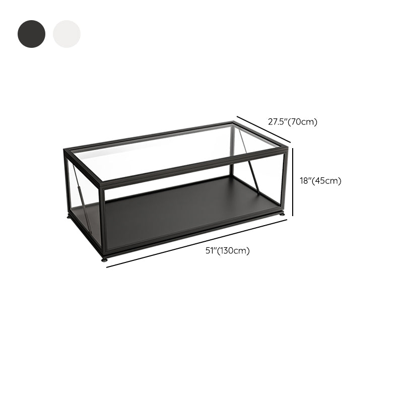 Glass Top Coffee Cocktail Table Block/4 Legs Contemporary Trunk Storage