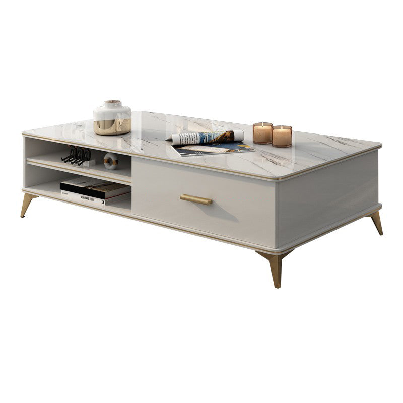 Wooden Coffee Cocktail Table with Storage 4 Legs Contemporary Rectangle