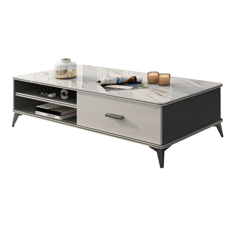 Wooden Coffee Cocktail Table with Storage 4 Legs Contemporary Rectangle