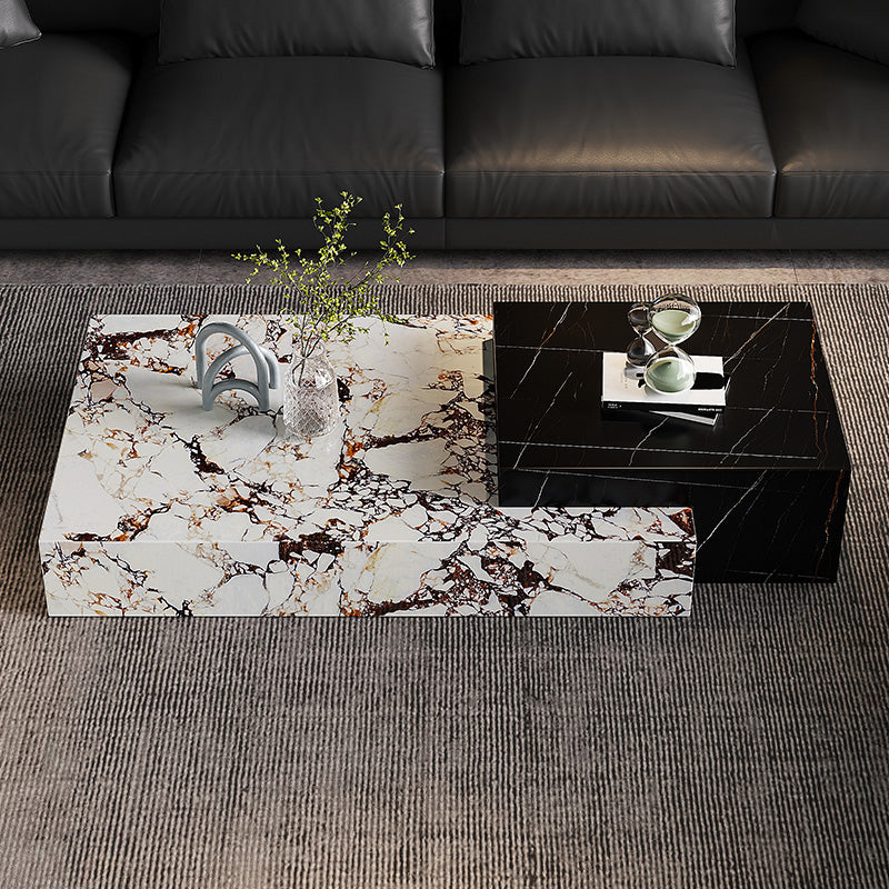 Block Nesting Coffee Table Set Contemporary Rectangle Slate Top