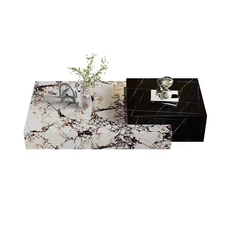 Block Nesting Coffee Table Set Contemporary Rectangle Slate Top