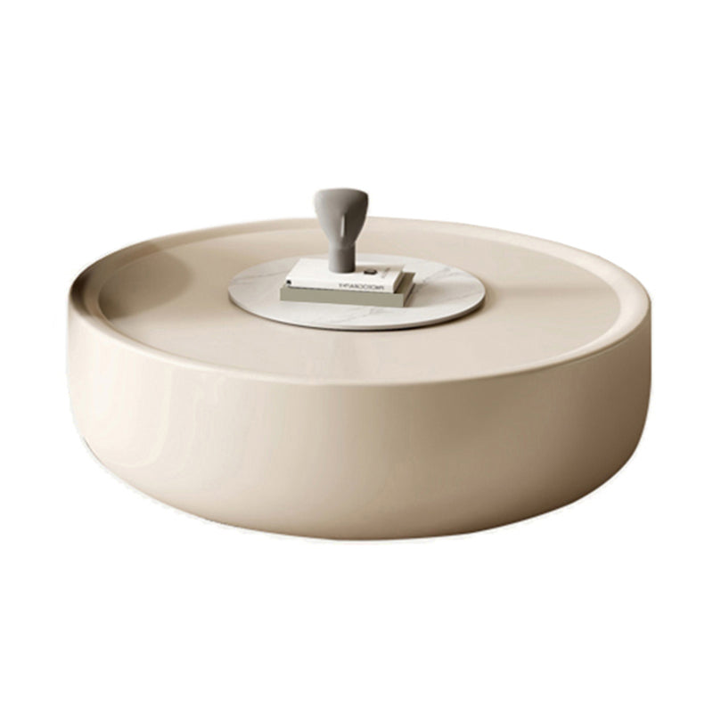 Drum Wood Coffee Cocktail Table with Storage Drawers Modern Round
