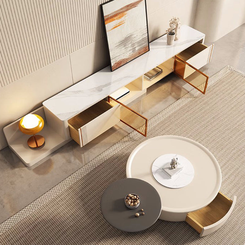 Drum Wood Coffee Cocktail Table with Storage Drawers Modern Round