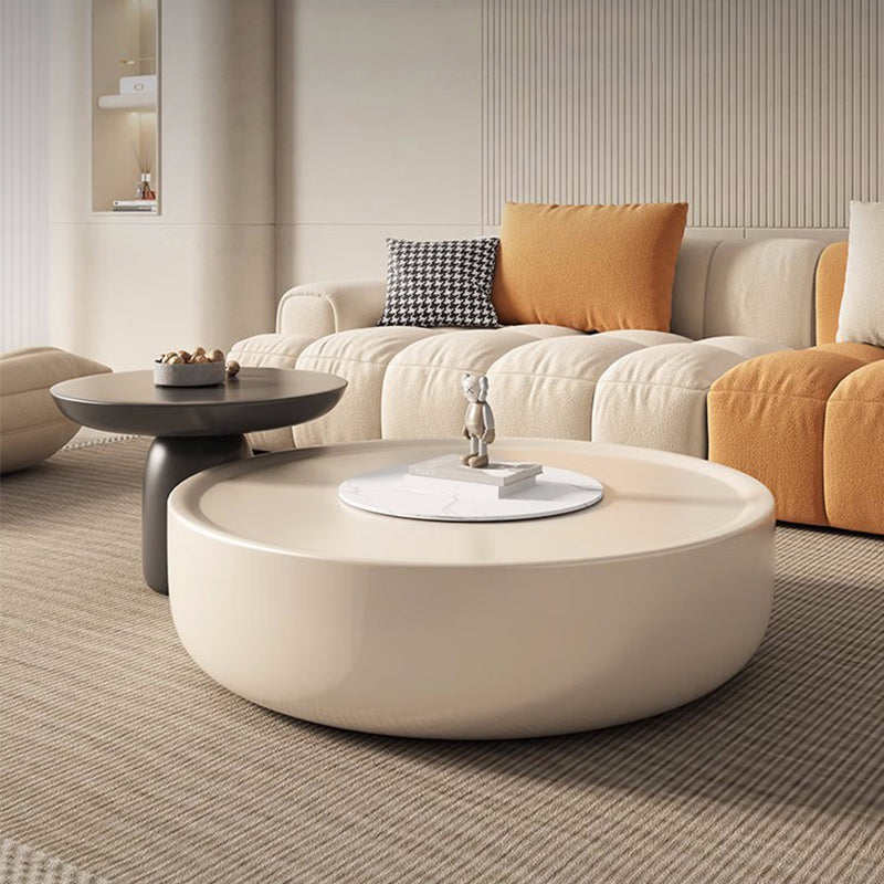 Drum Wood Coffee Cocktail Table with Storage Drawers Modern Round
