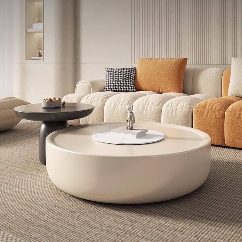 Drum Wood Coffee Cocktail Table with Storage Drawers Modern Round
