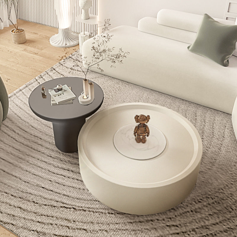 Drum Wood Coffee Cocktail Table with Storage Drawers Modern Round