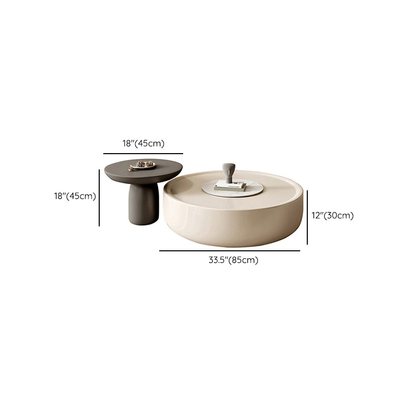 Drum Wood Coffee Cocktail Table with Storage Drawers Modern Round