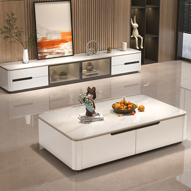 Block Slate Coffee Cocktail Table with 4 Storage Drawers Rectangle