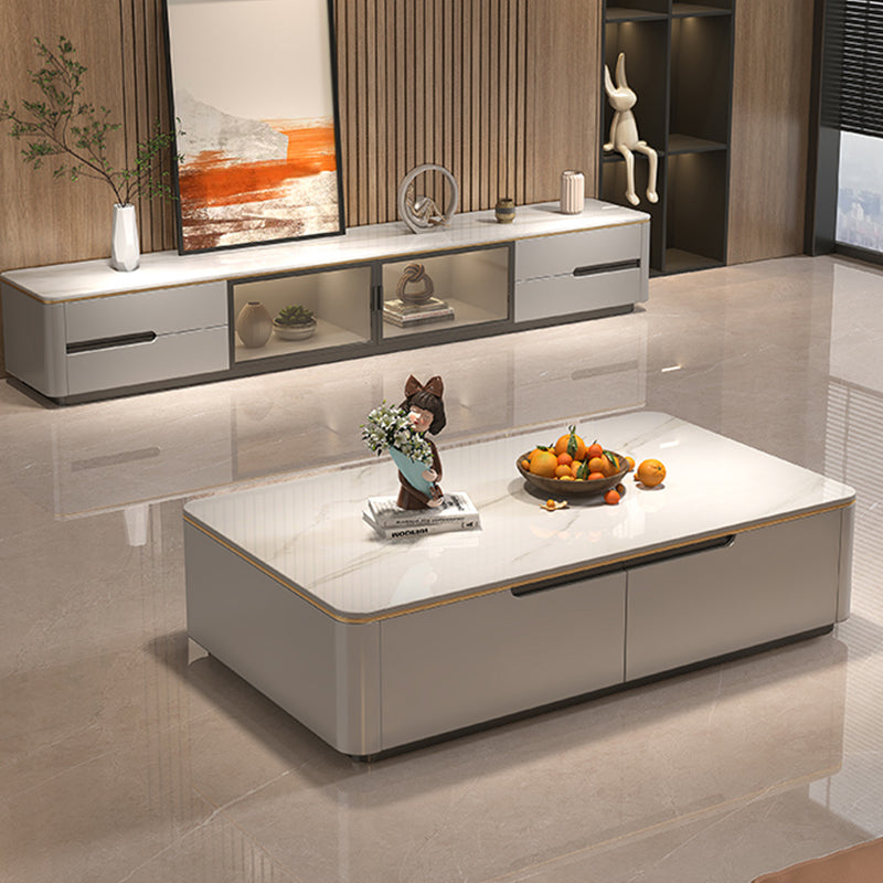 Block Slate Coffee Cocktail Table with 4 Storage Drawers Rectangle