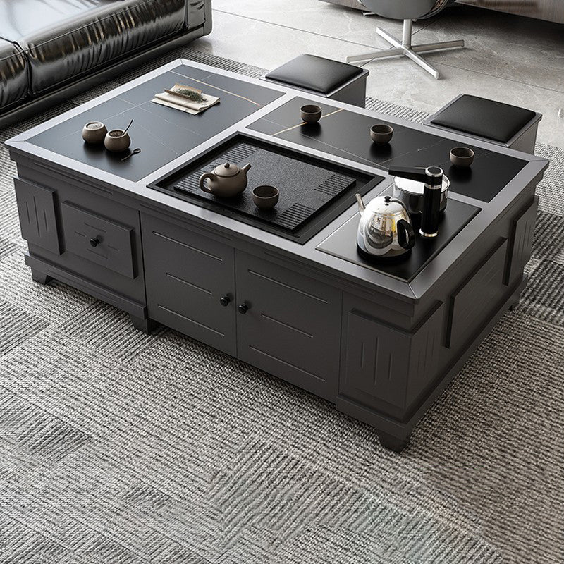 Abstract Slate Coffee Cocktail Table with Storage Drawers Rectangle