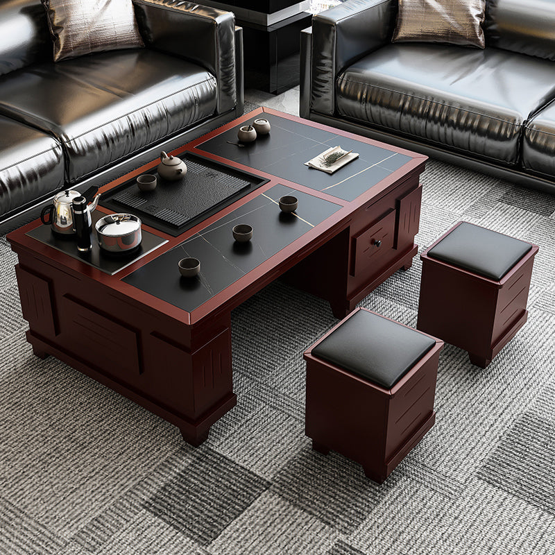 Abstract Slate Coffee Cocktail Table with Storage Drawers Rectangle