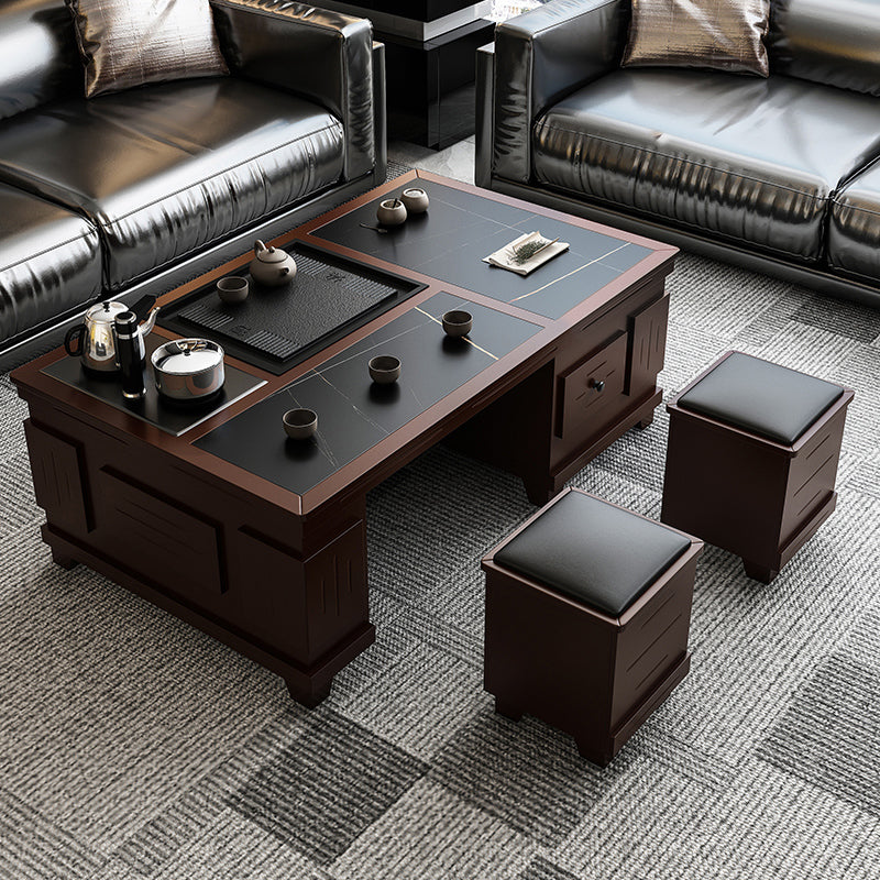 Abstract Slate Coffee Cocktail Table with Storage Drawers Rectangle