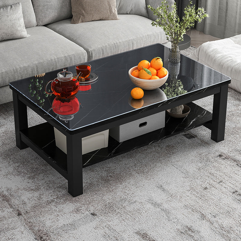 Modern Rectangular Coffee Table 4 Legs Cocktail Table with Shelf