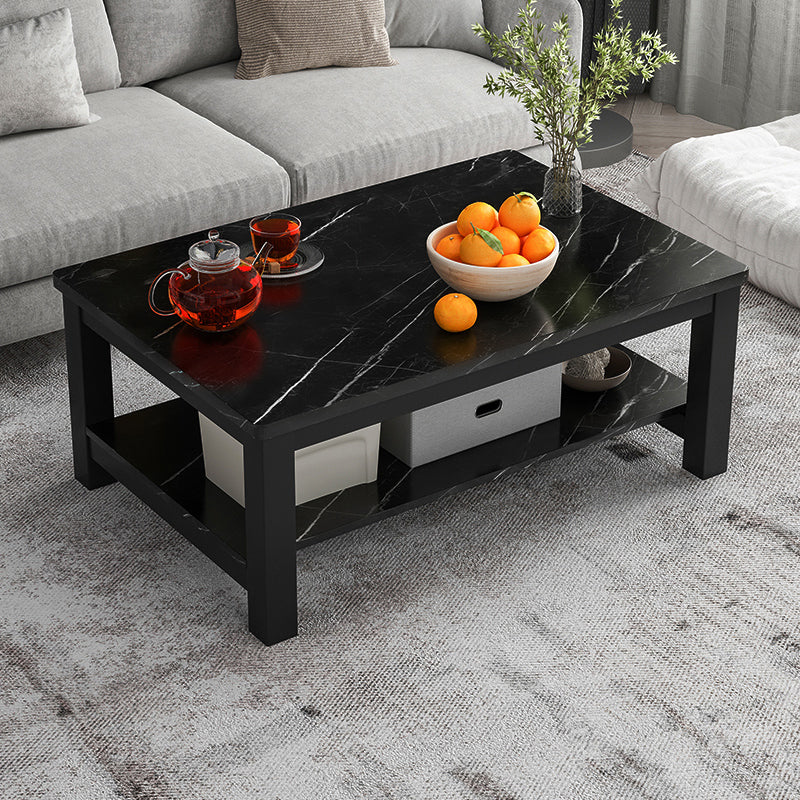 Modern Rectangular Coffee Table 4 Legs Cocktail Table with Shelf