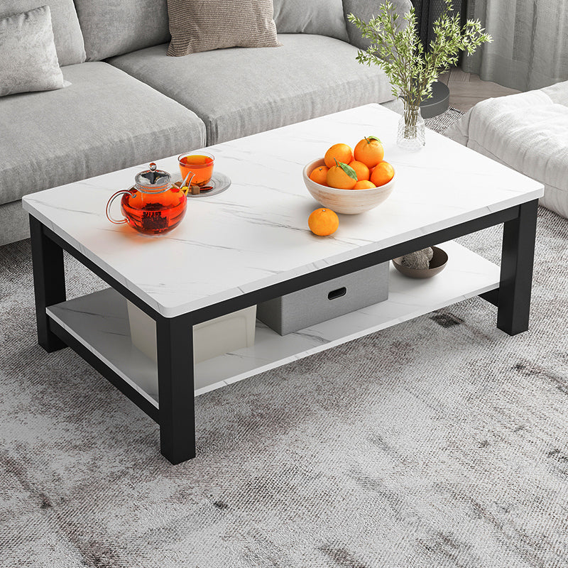 Modern Rectangular Coffee Table 4 Legs Cocktail Table with Shelf