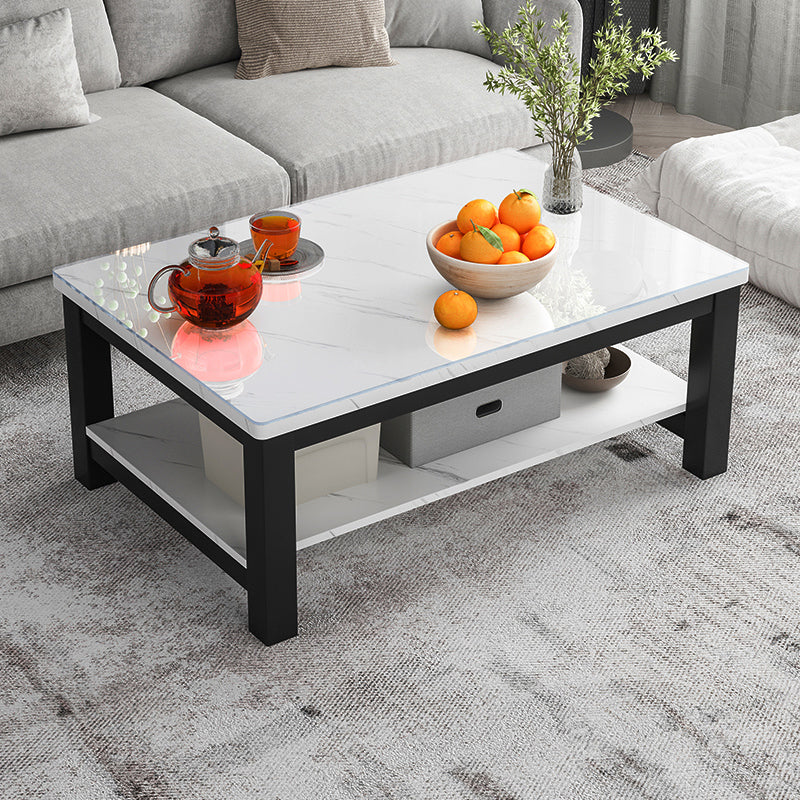 Modern Rectangular Coffee Table 4 Legs Cocktail Table with Shelf