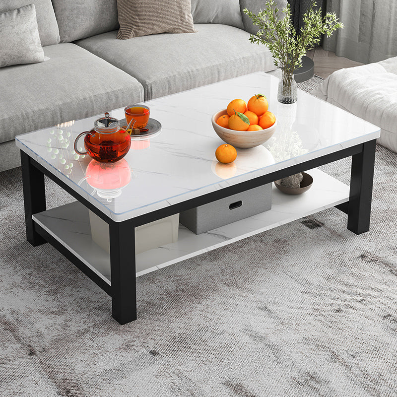Modern Rectangular Coffee Table 4 Legs Cocktail Table with Shelf