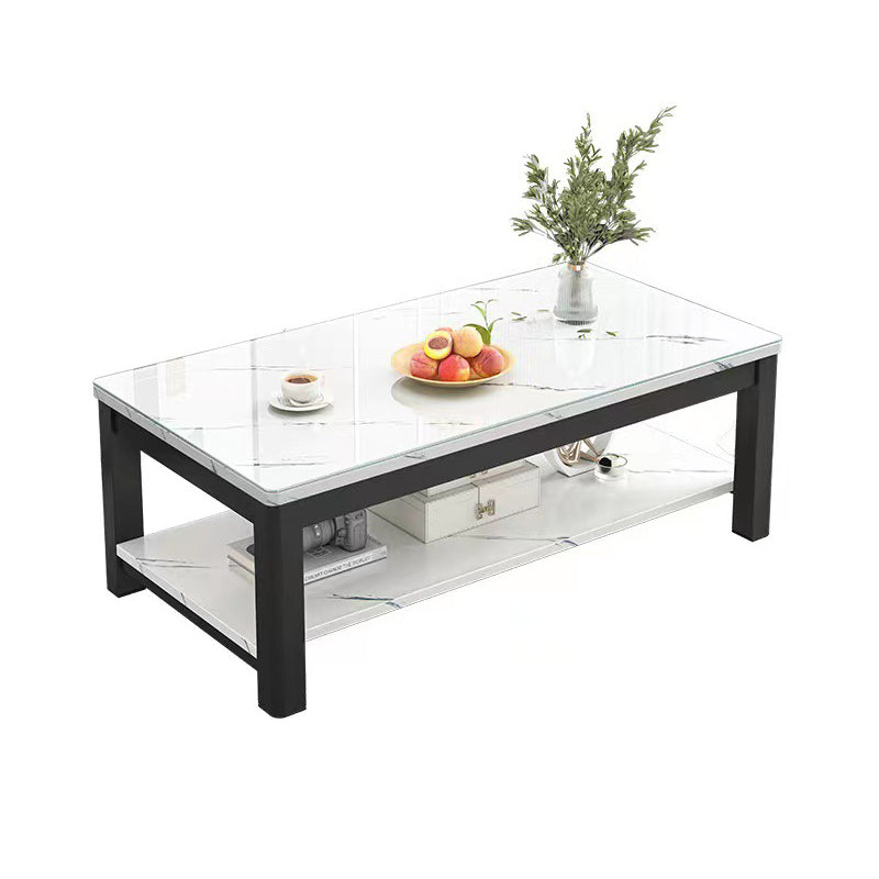 Modern Rectangular Coffee Table 4 Legs Cocktail Table with Shelf
