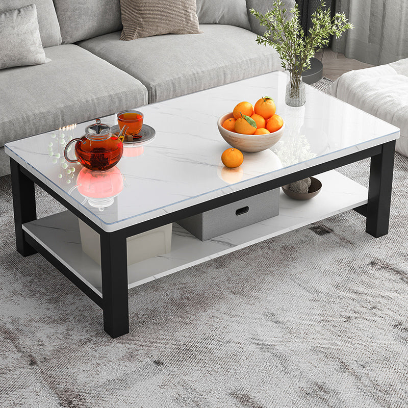 Modern Rectangular Coffee Table 4 Legs Cocktail Table with Shelf