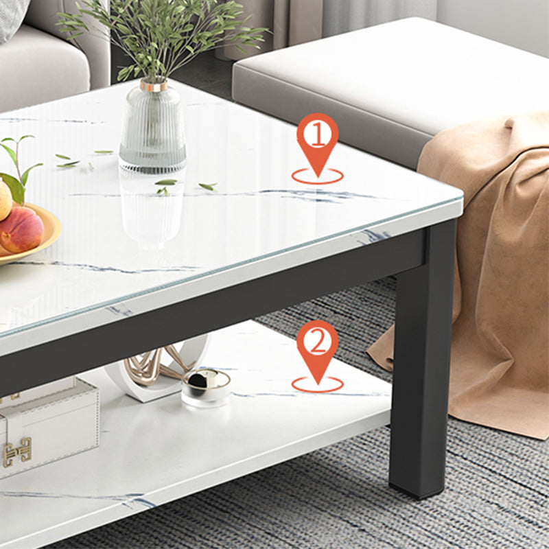 Modern Rectangular Coffee Table 4 Legs Cocktail Table with Shelf