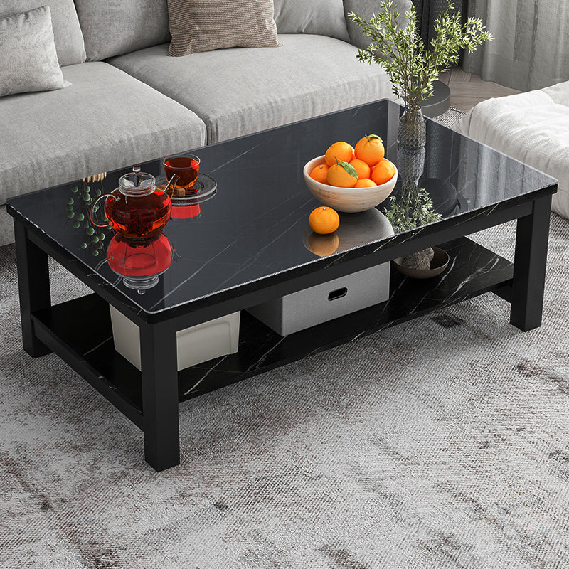 Modern Rectangular Coffee Table 4 Legs Cocktail Table with Shelf