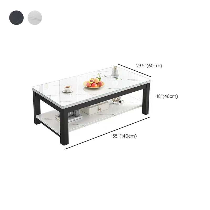 Modern Rectangular Coffee Table 4 Legs Cocktail Table with Shelf