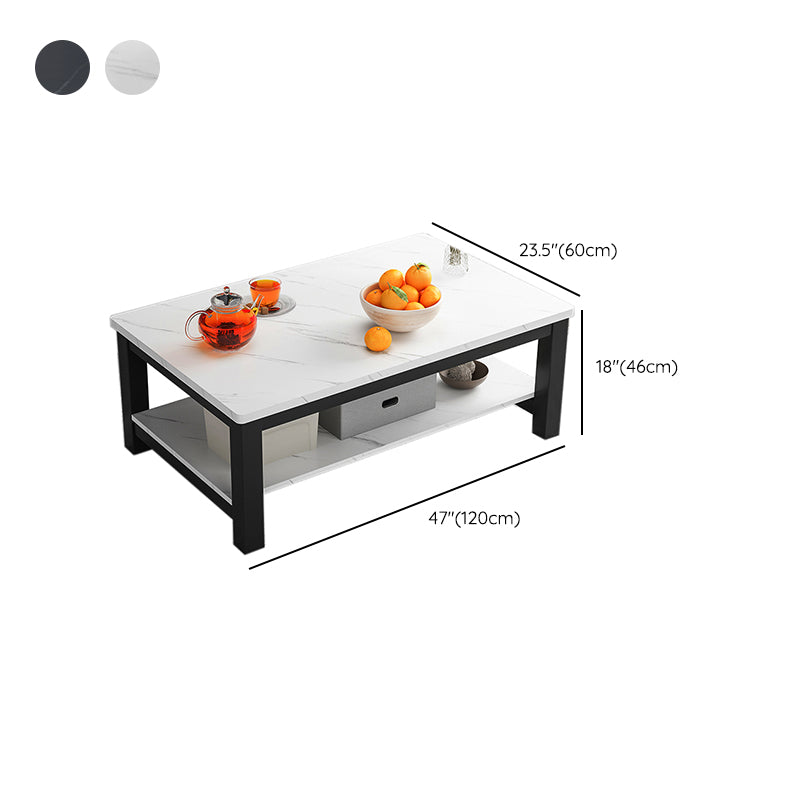 Modern Rectangular Coffee Table 4 Legs Cocktail Table with Shelf