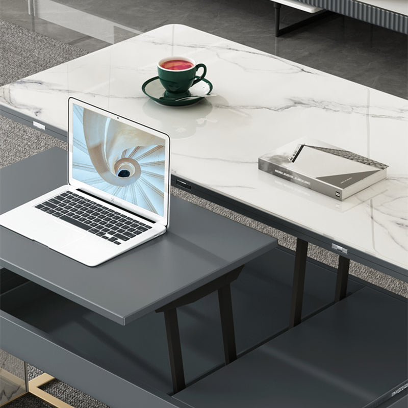 Rectangular Slate Top Coffee Table Abstract Base Cocktail Table with Storage