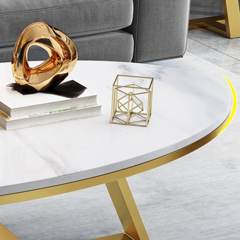 Glam Iron Cross Legs Cocktail Table Oval Slate Top Coffee Table