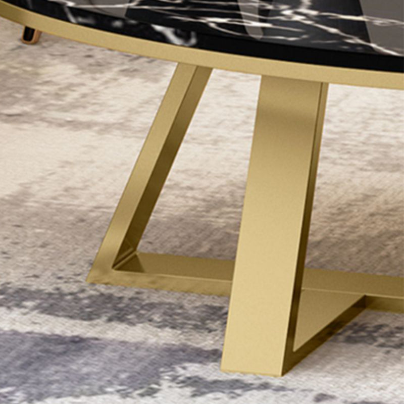Glam Iron Cross Legs Cocktail Table Oval Slate Top Coffee Table