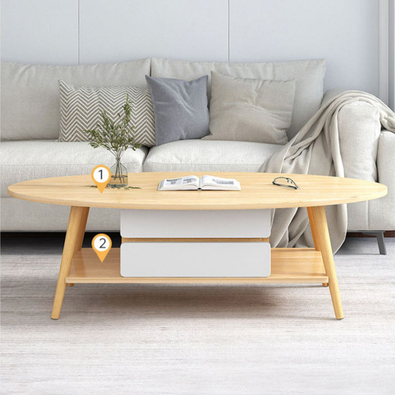 Contemporary Wooden Coffee Table 4 Legs Cocktail Table with Shelf