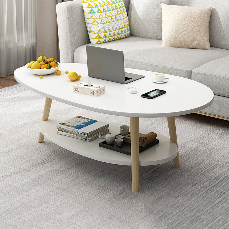 Contemporary Wooden Coffee Table 4 Legs Cocktail Table with Shelf