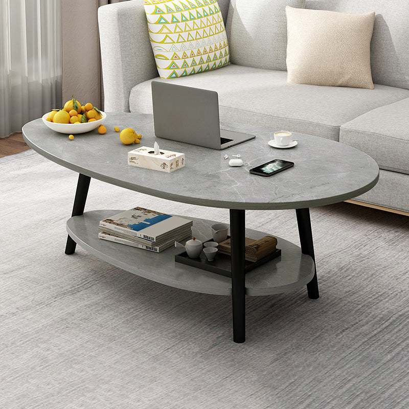 Contemporary Wooden Coffee Table 4 Legs Cocktail Table with Shelf