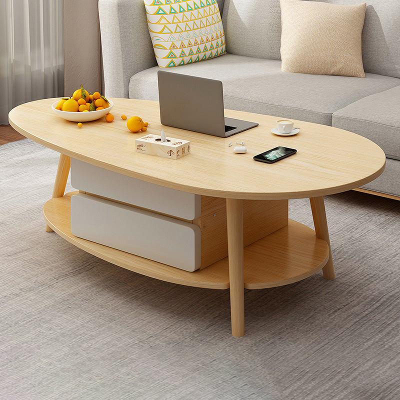 Contemporary Wooden Coffee Table 4 Legs Cocktail Table with Shelf
