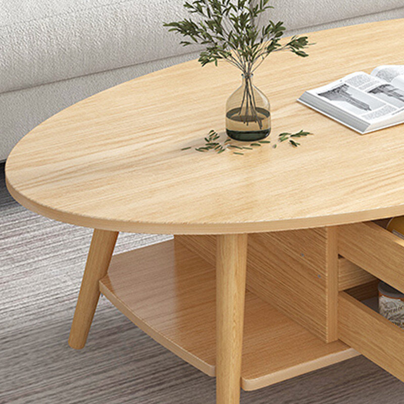 Contemporary Wooden Coffee Table 4 Legs Cocktail Table with Shelf