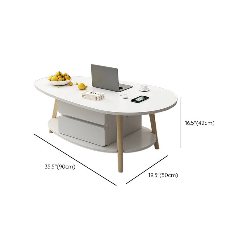 Contemporary Wooden Coffee Table 4 Legs Cocktail Table with Shelf
