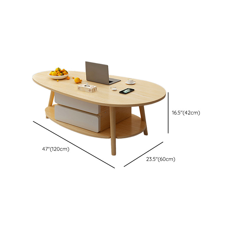 Contemporary Wooden Coffee Table 4 Legs Cocktail Table with Shelf