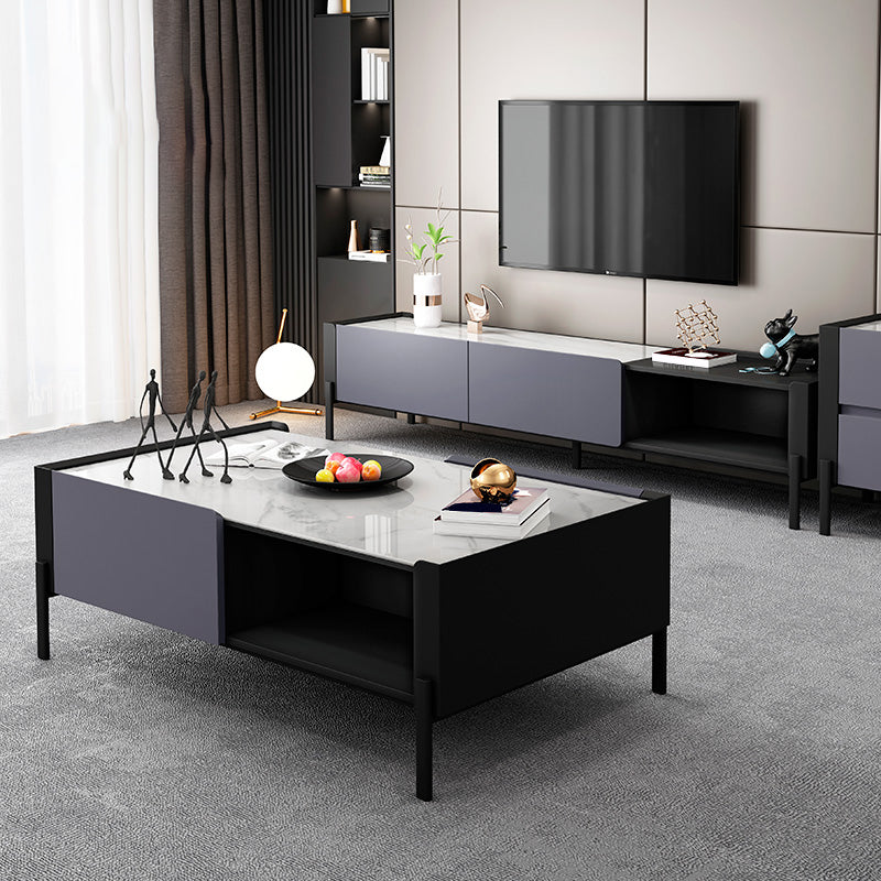 4 Legs Coffee or End Table Slate with Storage Drawers Rectangle