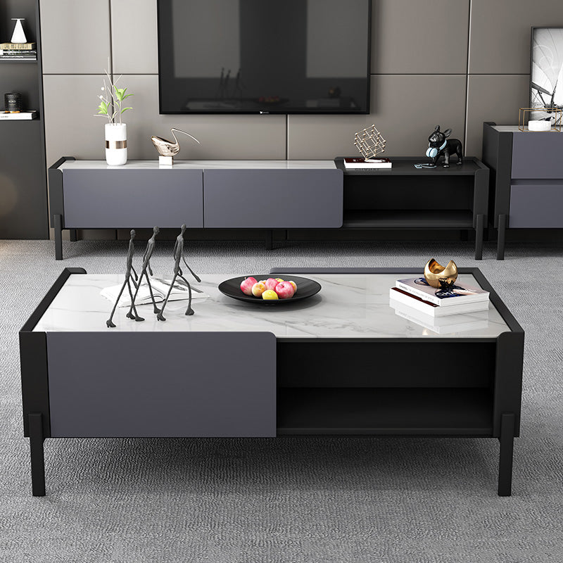 4 Legs Coffee or End Table Slate with Storage Drawers Rectangle