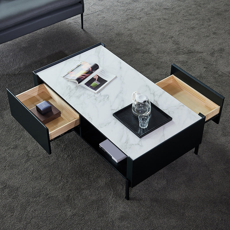 4 Legs Coffee or End Table Slate with Storage Drawers Rectangle