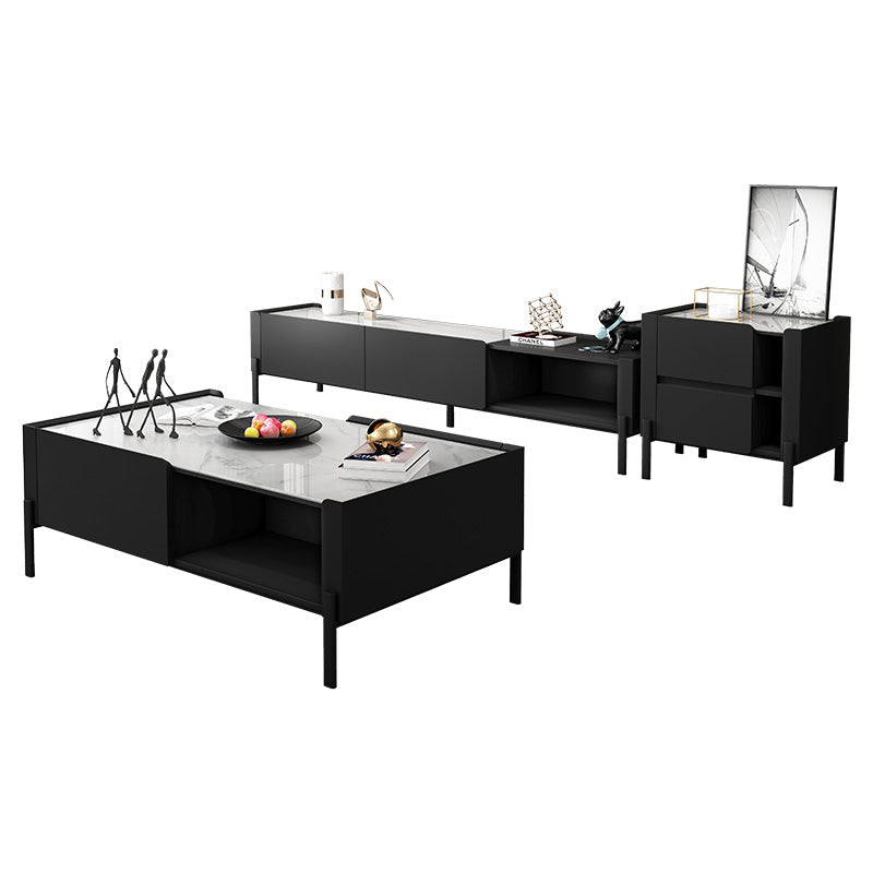 4 Legs Coffee or End Table Slate with Storage Drawers Rectangle