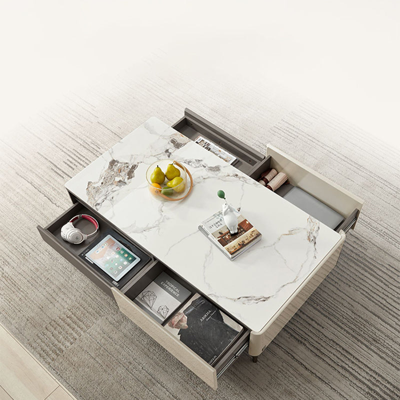 4 Legs Coffee or End Table Slate with Storage Drawers Rectangle White