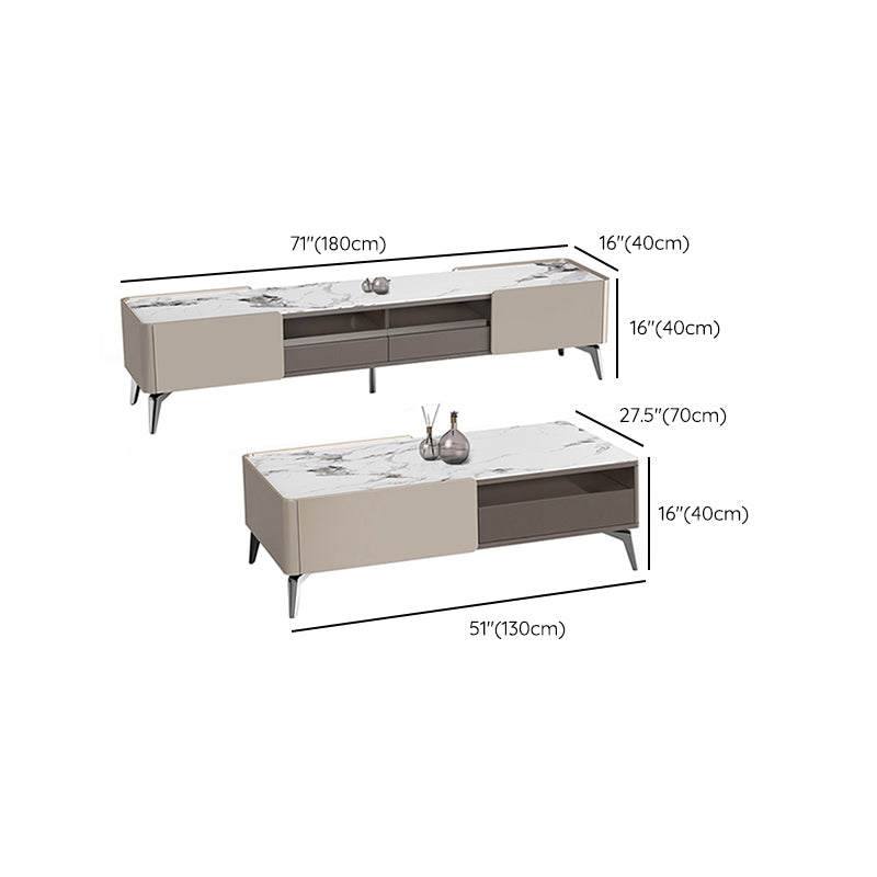 4 Legs Coffee or End Table Slate with Storage Drawers Rectangle White